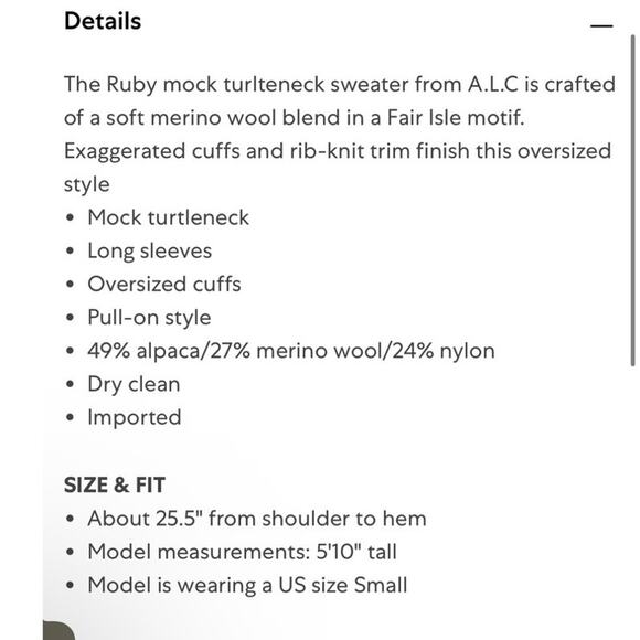 A.L.C. Ruby mock neck fair isle oversized sweater size medium NEW - Picture 14 of 16